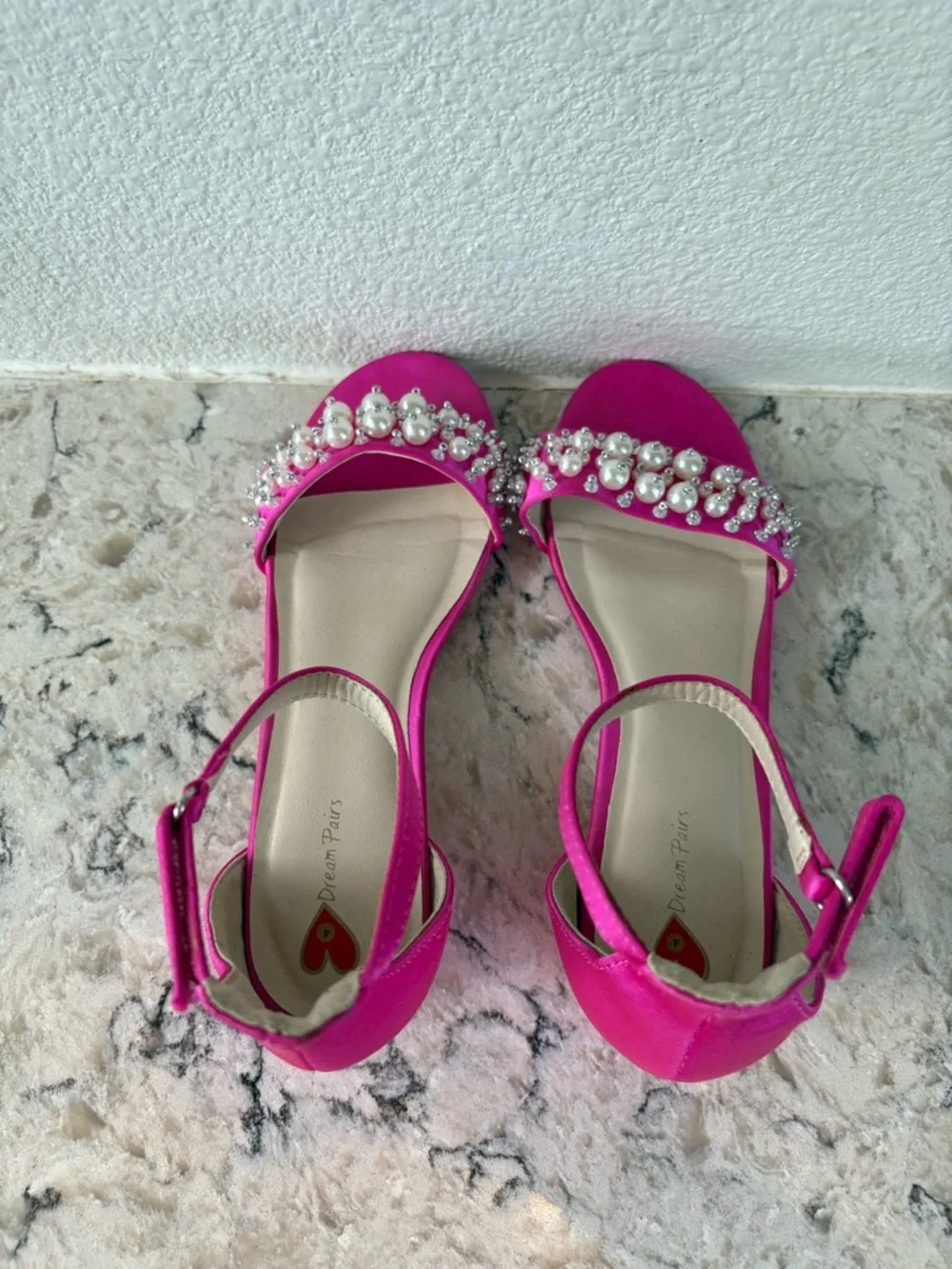 Dream Pairs Fuchsia Pearl & Rhinestone Block Heel Sandals